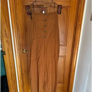 NWT Old Navy Linen & Rayon Blend Jumpsuit, Large, Butterscotch Brown/Rust